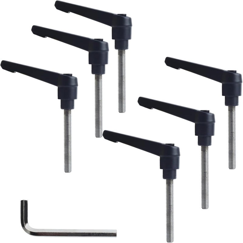 Begino Clamping Lever Handles with Quick Release Push Button Locking, 304 Stainless Steel M6 x 45mm Stud - Black (6 Pack) - Image 1